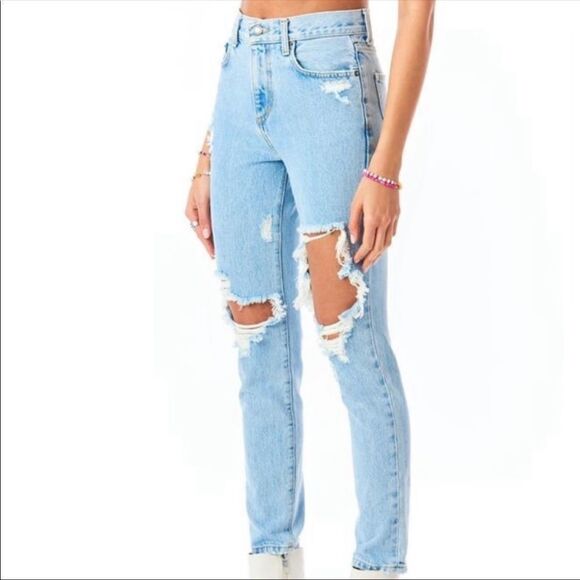 LF Carmar Blue Ripped Alexander Hannah Baggy Trendy Distressed Boyfriend Jeans - Picture 3 of 11